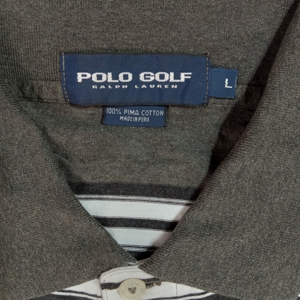 Polo Golf Ralph Lauren Polo Shirt Mens Large Gray White Striped Pima Cotton Golf - Picture 2 of 10